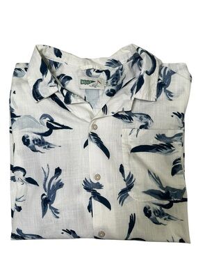 Wellen XL Cotton Camp Collar White & Navy Pelican Short Sleeve Button Shirt